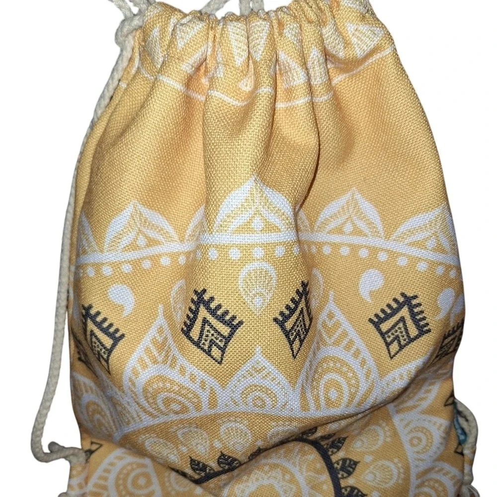 Miomao Yellow Mandala Print Drawstring Backpack Bag Boho‎ Festival Travel